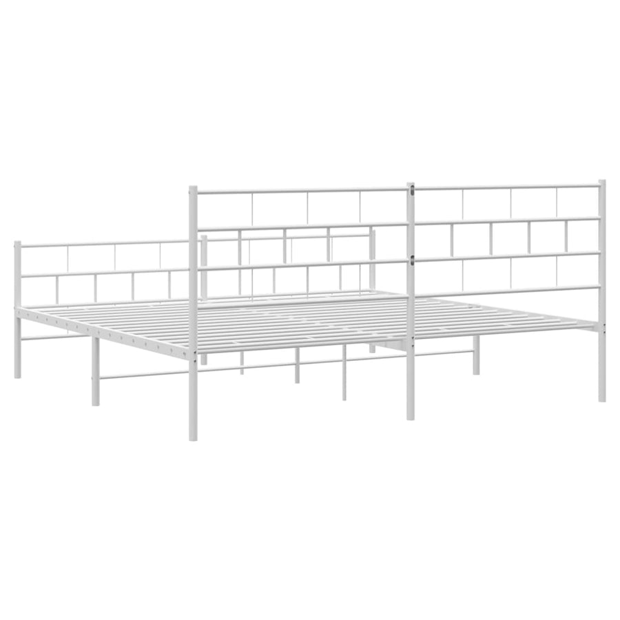 Bedframe Met Hoofd- En Voeteneinde Metaal 200 x 200 cm Wit met hoofdbord & voetbord
