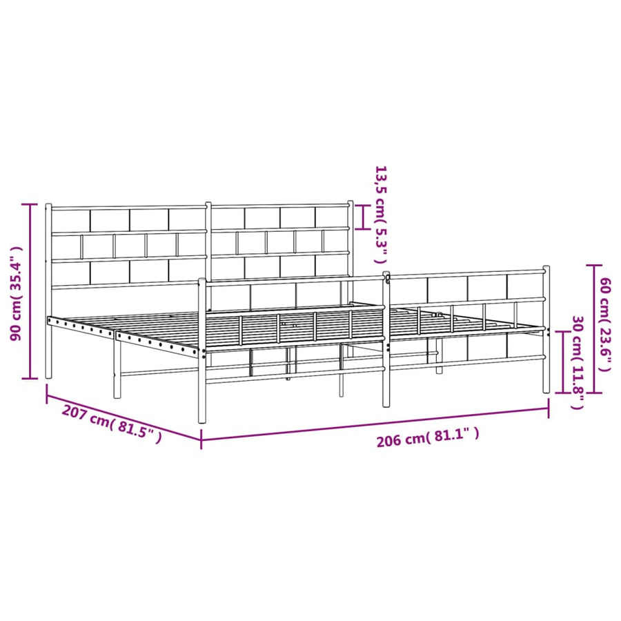 Bedframe Met Hoofd- En Voeteneinde Metaal 200 x 200 cm Wit met hoofdbord & voetbord