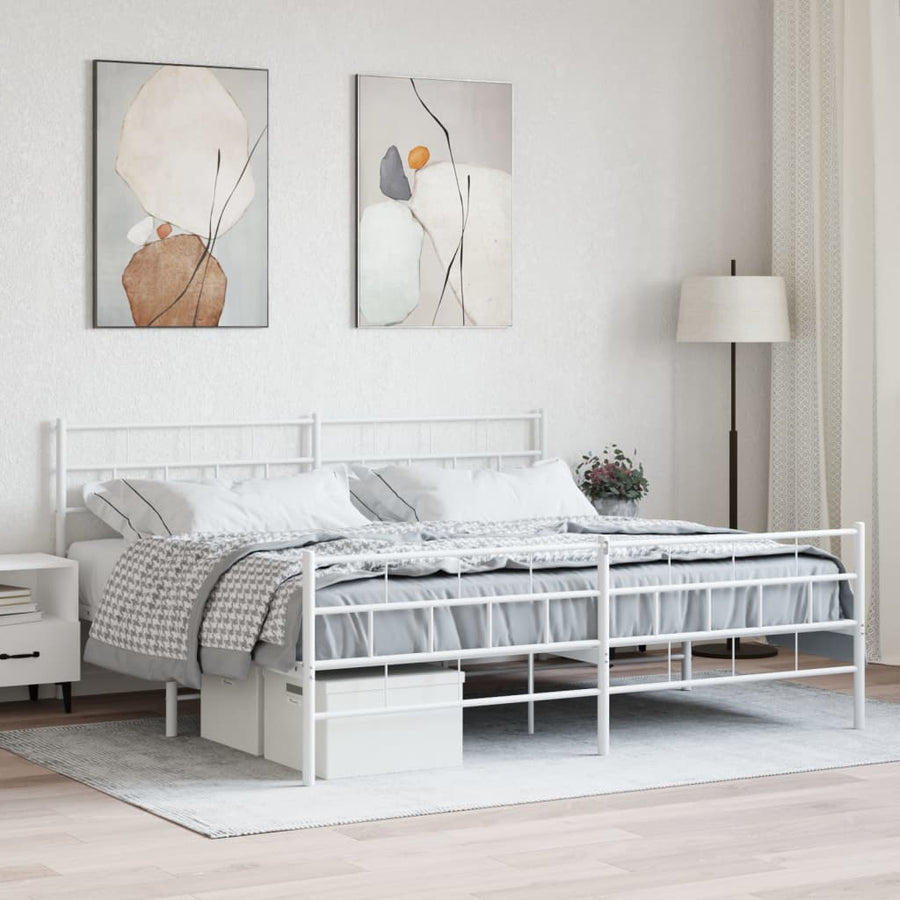 Bedframe Met Hoofd- En Voeteneinde Metaal 200 x 200 cm Wit met hoofdbord & voetbord