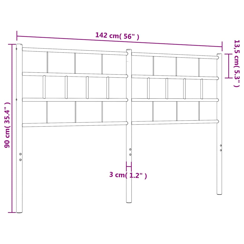Vervangend hoofdbord 135 cm metaal wit