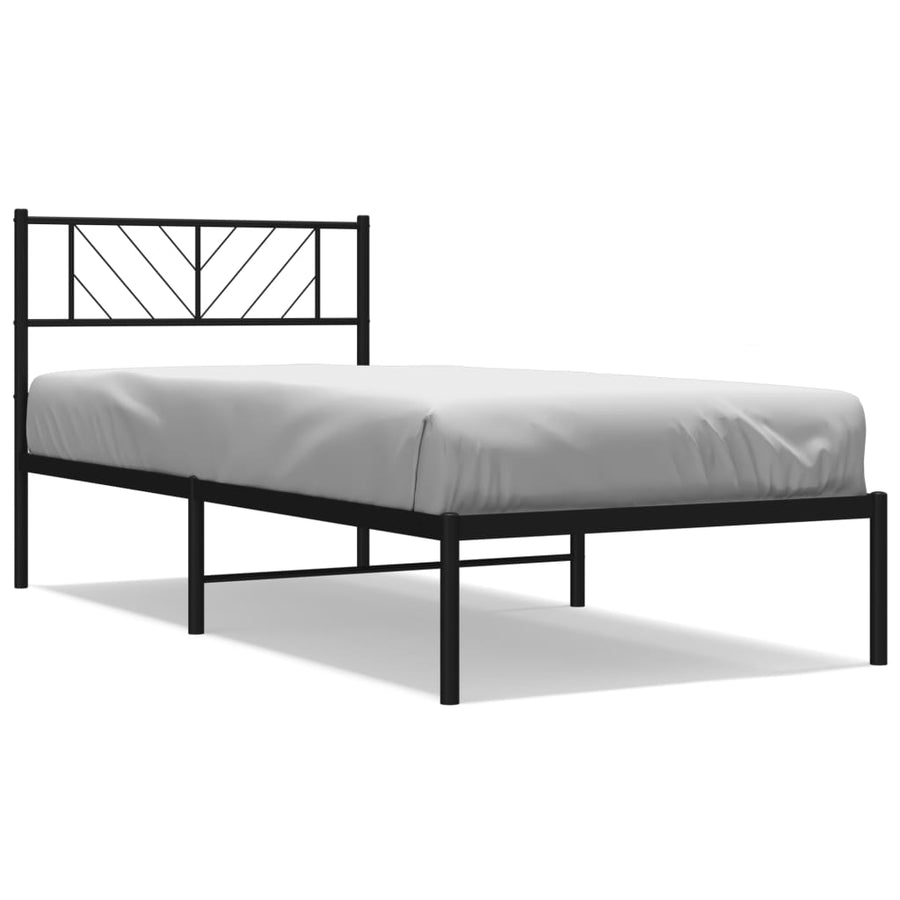 Bedframe Metaal 75 x 190 cm Zwart met hoofdbord