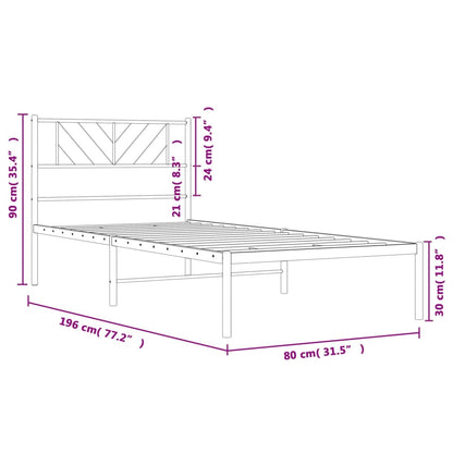 Bedframe Metaal 75 x 190 cm Zwart met hoofdbord