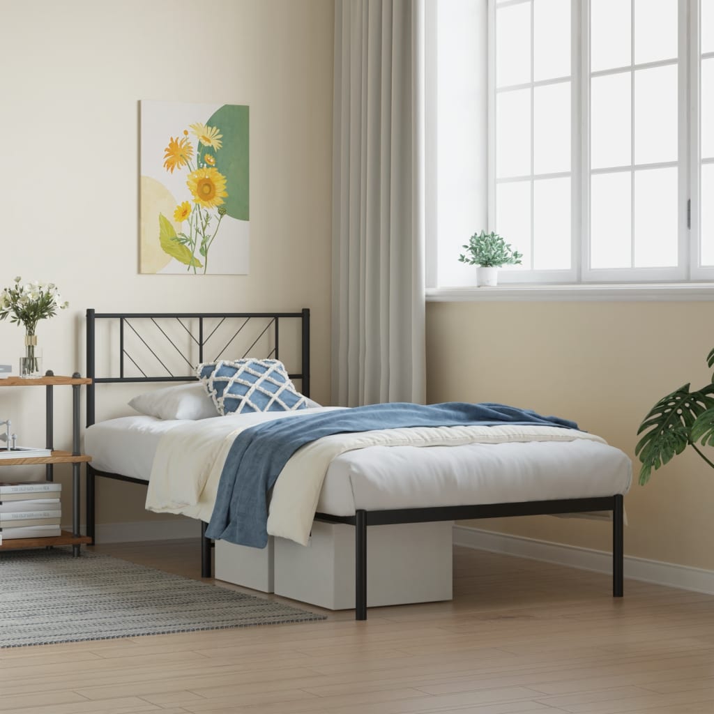 Bedframe Metaal 80 x 200 cm Zwart met hoofdbord