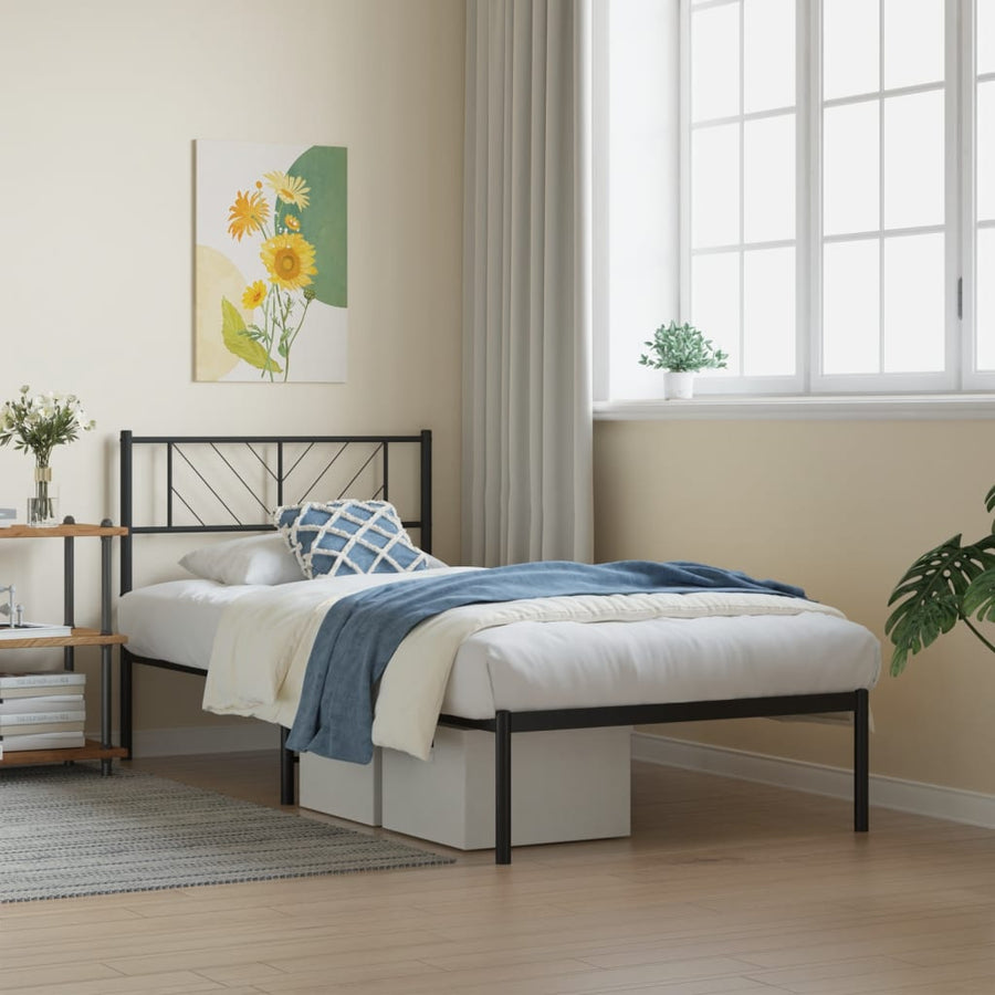 Bedframe Metaal 80 x 200 cm Zwart met hoofdbord