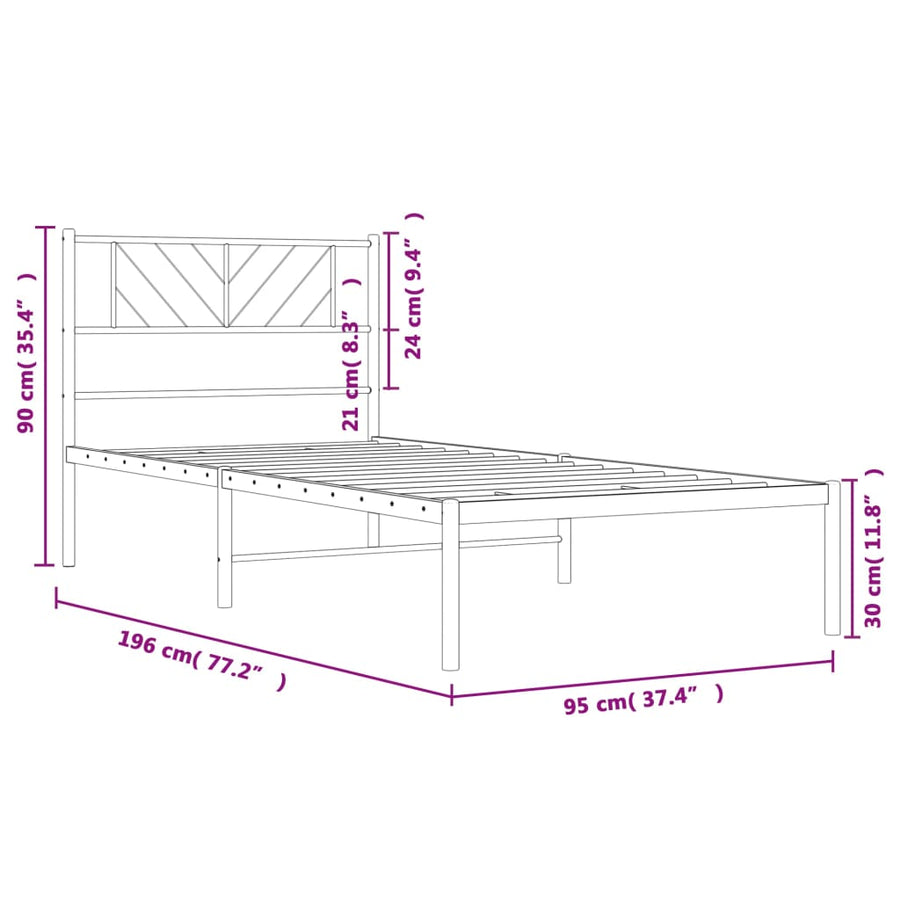 Bedframe Metaal 90 x 190 cm Zwart met hoofdbord