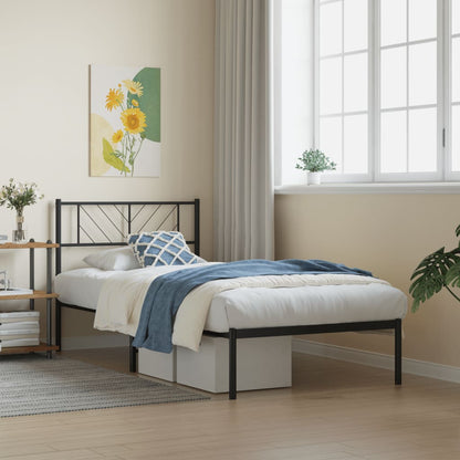 Bedframe Metaal 100 x 190 cm Zwart met hoofdbord