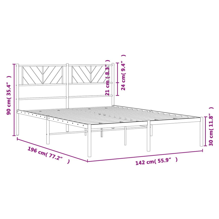 Bedframe Metaal 135 x 190 cm Zwart met hoofdbord