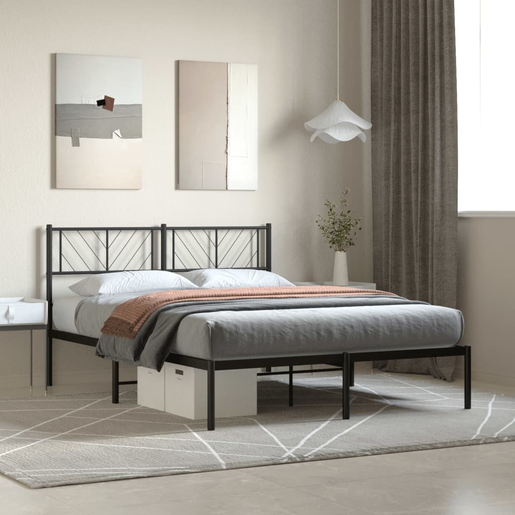 Bedframe Metaal 135 x 190 cm Zwart met hoofdbord