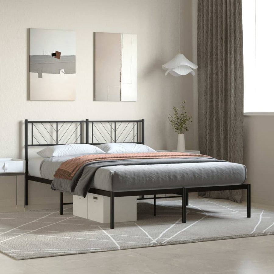 Bedframe Metaal 135 x 190 cm Zwart met hoofdbord