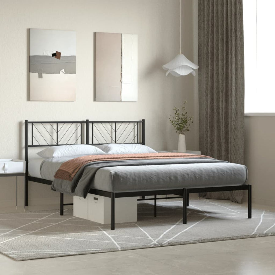 Bedframe Metaal 140 x 190 cm Zwart met hoofdbord