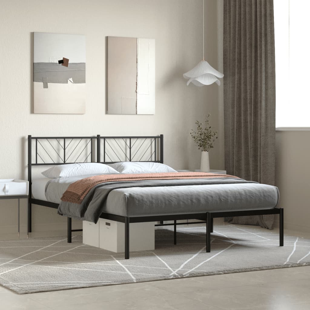 Bedframe Metaal 150 x 200 cm Zwart met hoofdbord