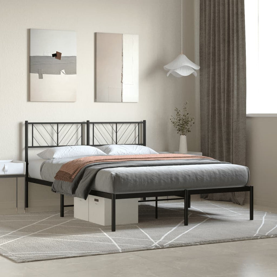 Bedframe Metaal 150 x 200 cm Zwart met hoofdbord