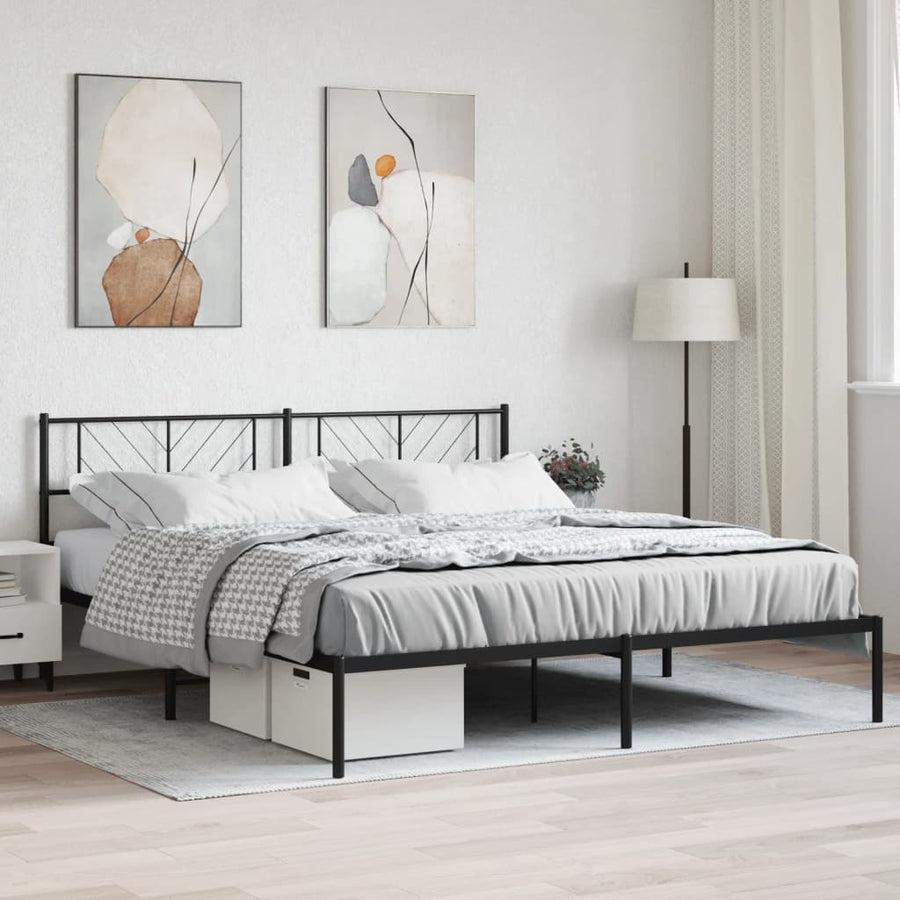 Bedframe Metaal 180 x 200 cm Zwart met hoofdbord