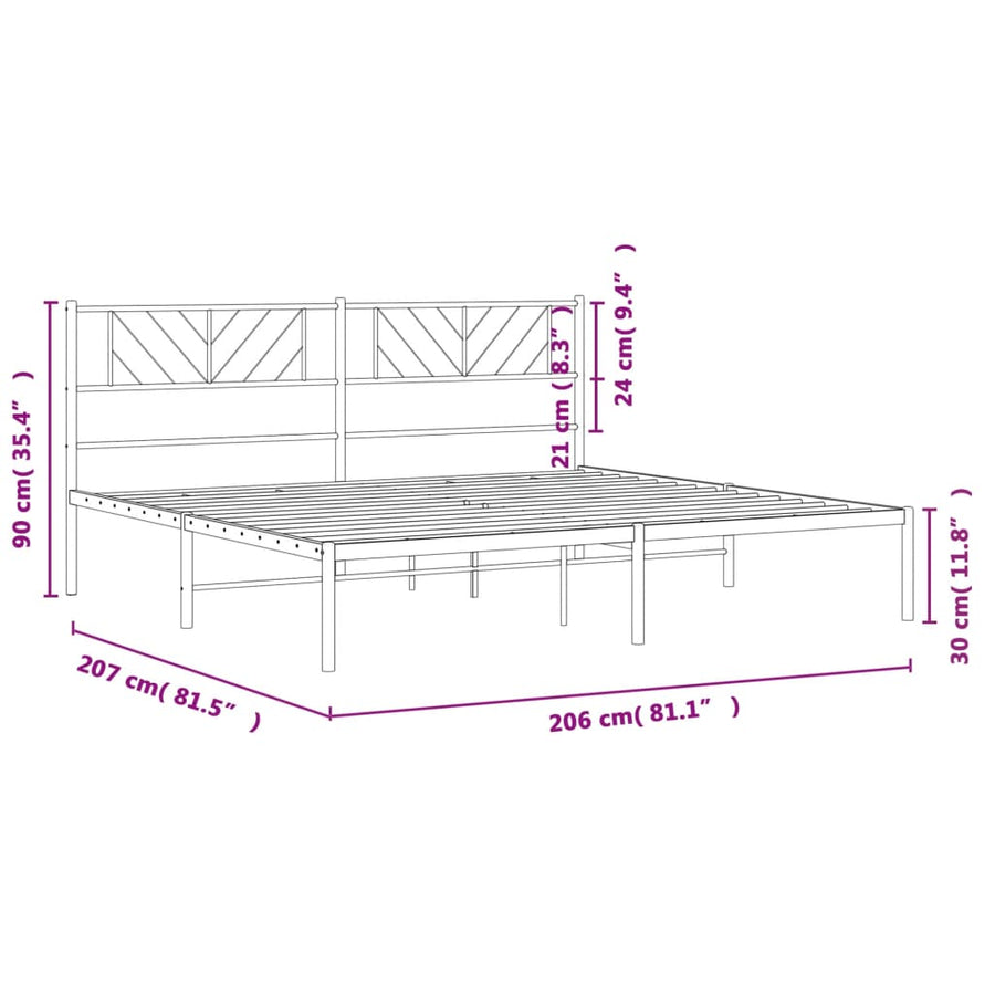 Bedframe met hoofdbord metaal zwart 200x200 cm