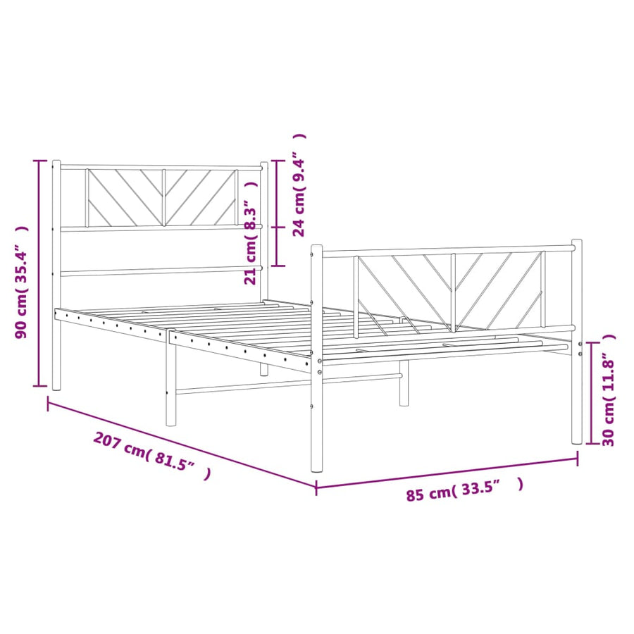 Bedframe Met Hoofd- En Voeteneinde Metaal 80 x 200 cm Zwart met hoofdbord & voetbord