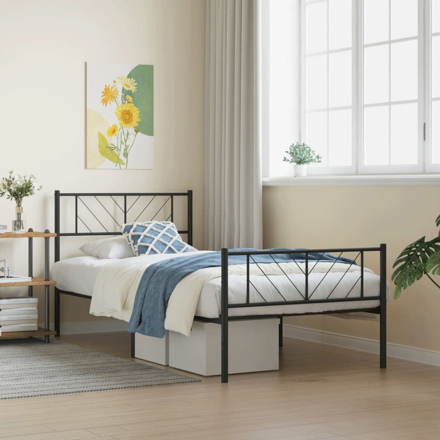 Bedframe Met Hoofd- En Voeteneinde Metaal 80 x 200 cm Zwart met hoofdbord & voetbord