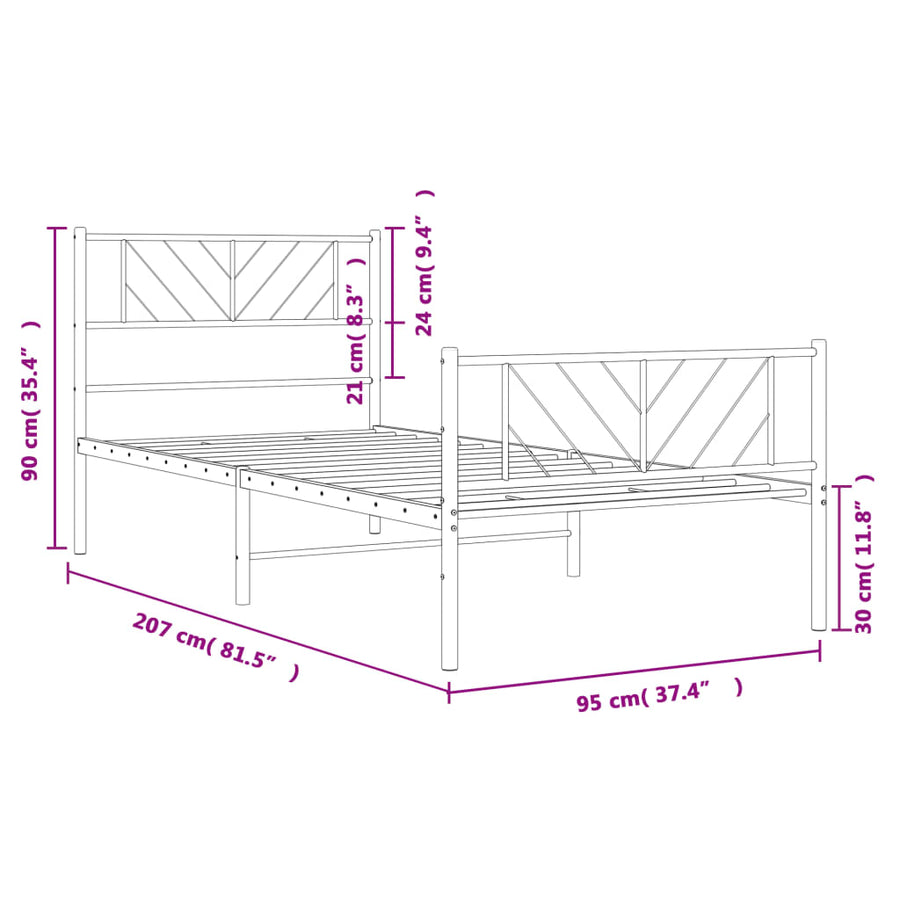 Bedframe Met Hoofd- En Voeteneinde Metaal 90 x 200 cm Zwart met hoofdbord & voetbord