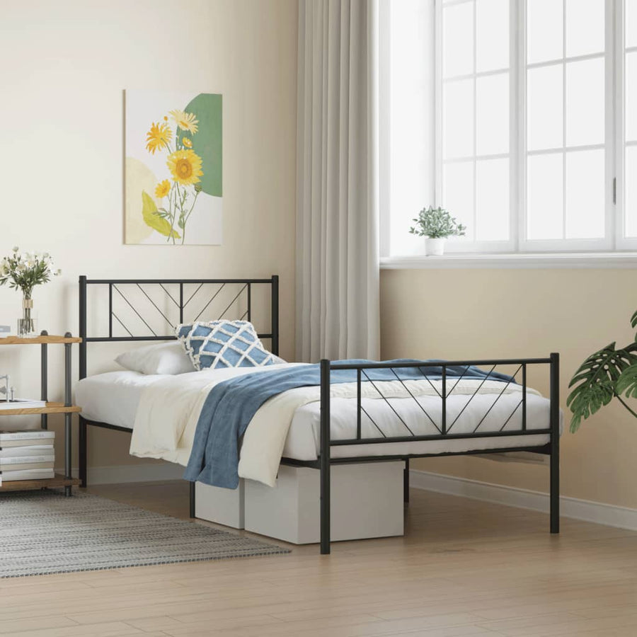 Bedframe Met Hoofd- En Voeteneinde Metaal 90 x 200 cm Zwart met hoofdbord & voetbord