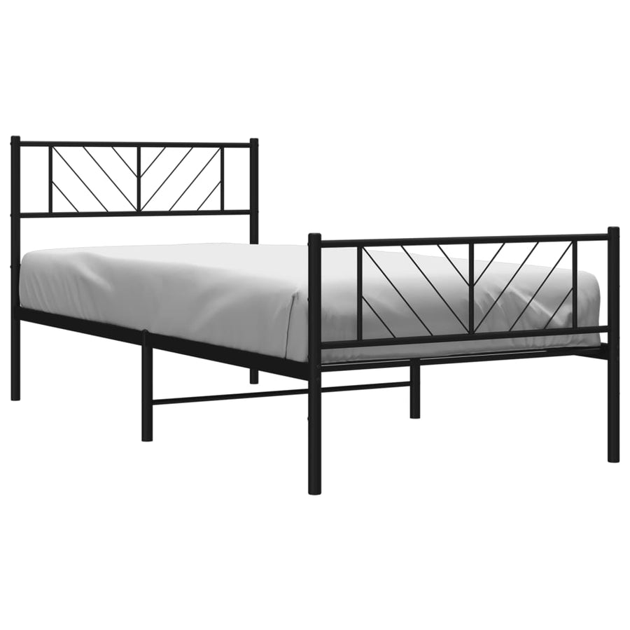 Bedframe Met Hoofd- En Voeteneinde Metaal 100 x 200 cm Zwart met hoofdbord & voetbord