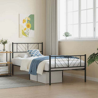 Bedframe Met Hoofd- En Voeteneinde Metaal 100 x 200 cm Zwart met hoofdbord & voetbord