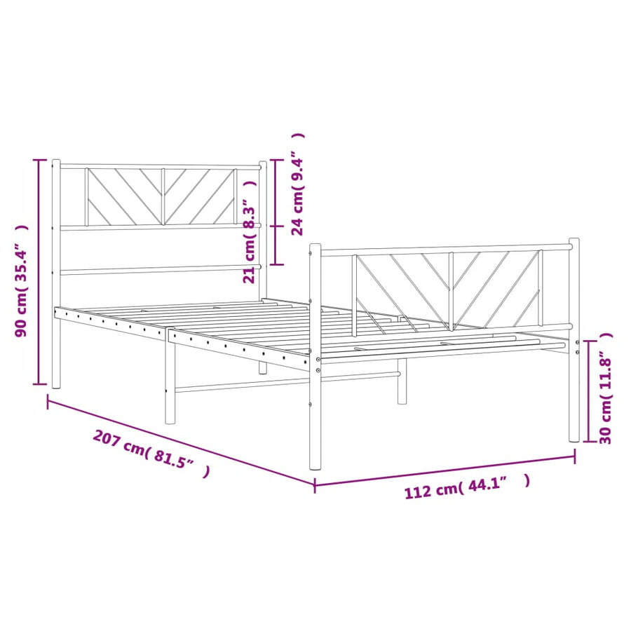 Bedframe Met Hoofd- En Voeteneinde Metaal 107 x 203 cm Zwart met hoofdbord & voetbord