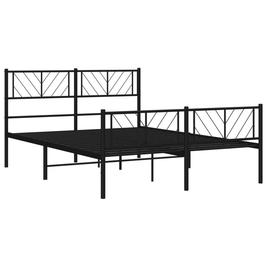 Bedframe Met Hoofd- En Voeteneinde Metaal 135 x 190 cm Zwart met hoofdbord & voetbord