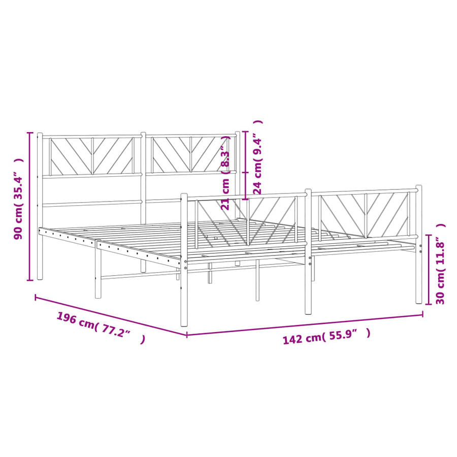 Bedframe Met Hoofd- En Voeteneinde Metaal 135 x 190 cm Zwart met hoofdbord & voetbord