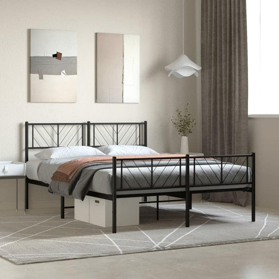 Bedframe Met Hoofd- En Voeteneinde Metaal 135 x 190 cm Zwart met hoofdbord & voetbord