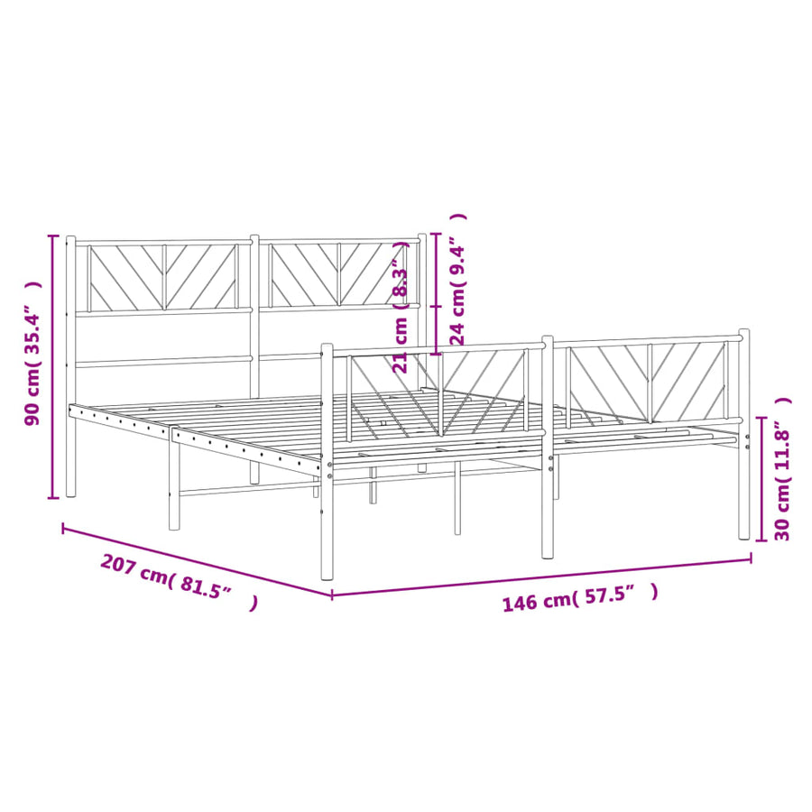 Bedframe Met Hoofd- En Voeteneinde Metaal 140 x 200 cm Zwart met hoofdbord & voetbord