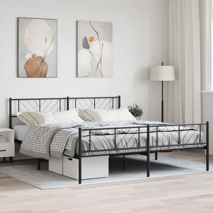 Bedframe Met Hoofd- En Voeteneinde Metaal 180 x 200 cm Zwart met hoofdbord & voetbord