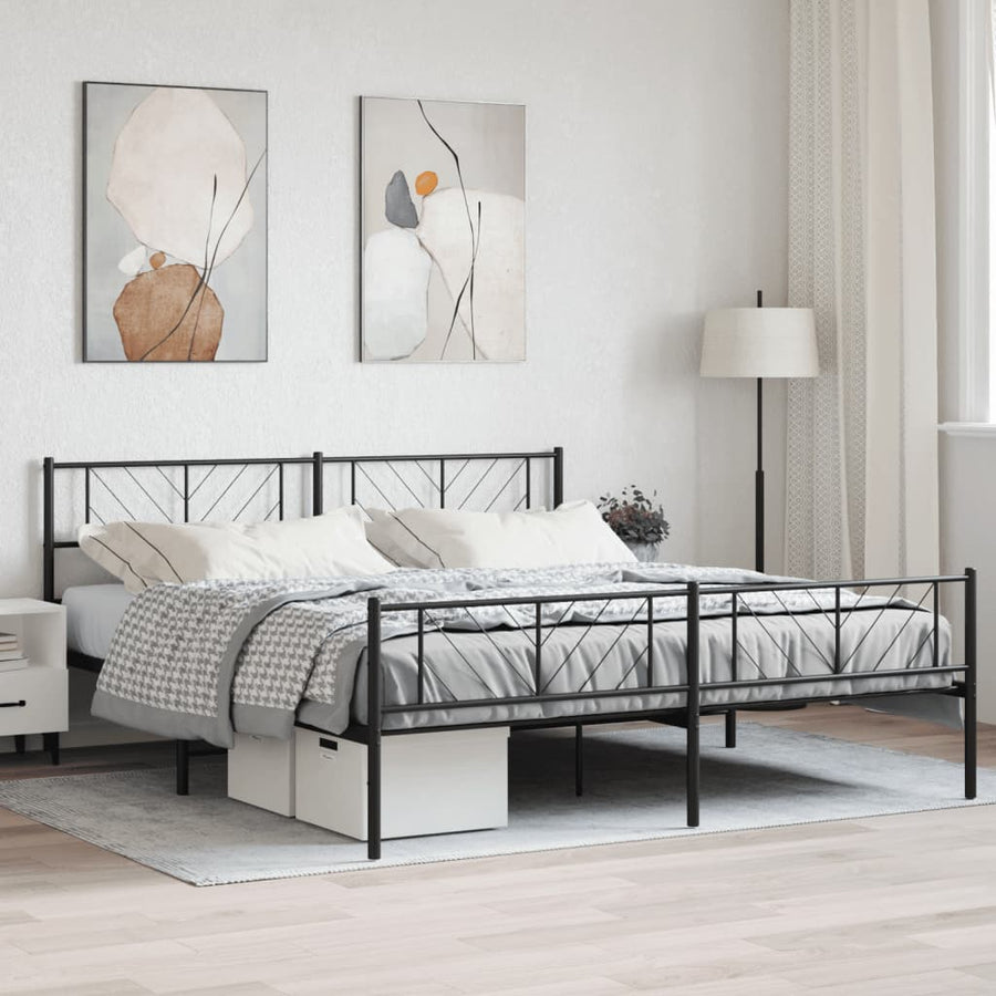 Bedframe Met Hoofd- En Voeteneinde Metaal 183 x 213 cm Zwart met hoofdbord & voetbord