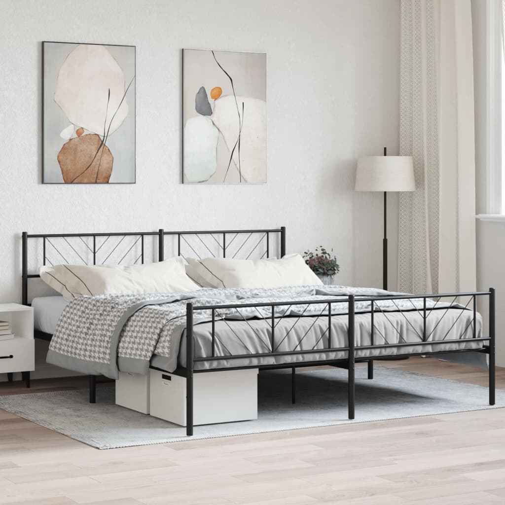 Bedframe Met Hoofd- En Voeteneinde Metaal 200 x 200 cm Zwart met hoofdbord & voetbord
