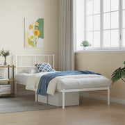 Bedframe 75x190 cm metaal wit met hoofdbord