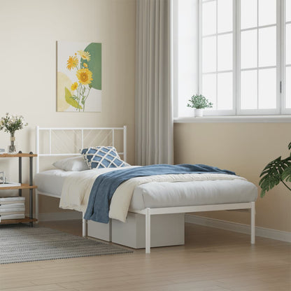 Bedframe Zonder Matras Metaal 75 x 190 cm Wit met hoofdbord