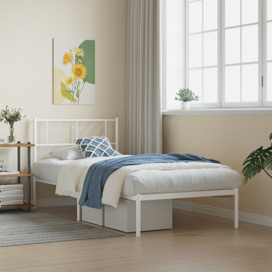 Bedframe Zonder Matras Metaal 75 x 190 cm Wit met hoofdbord