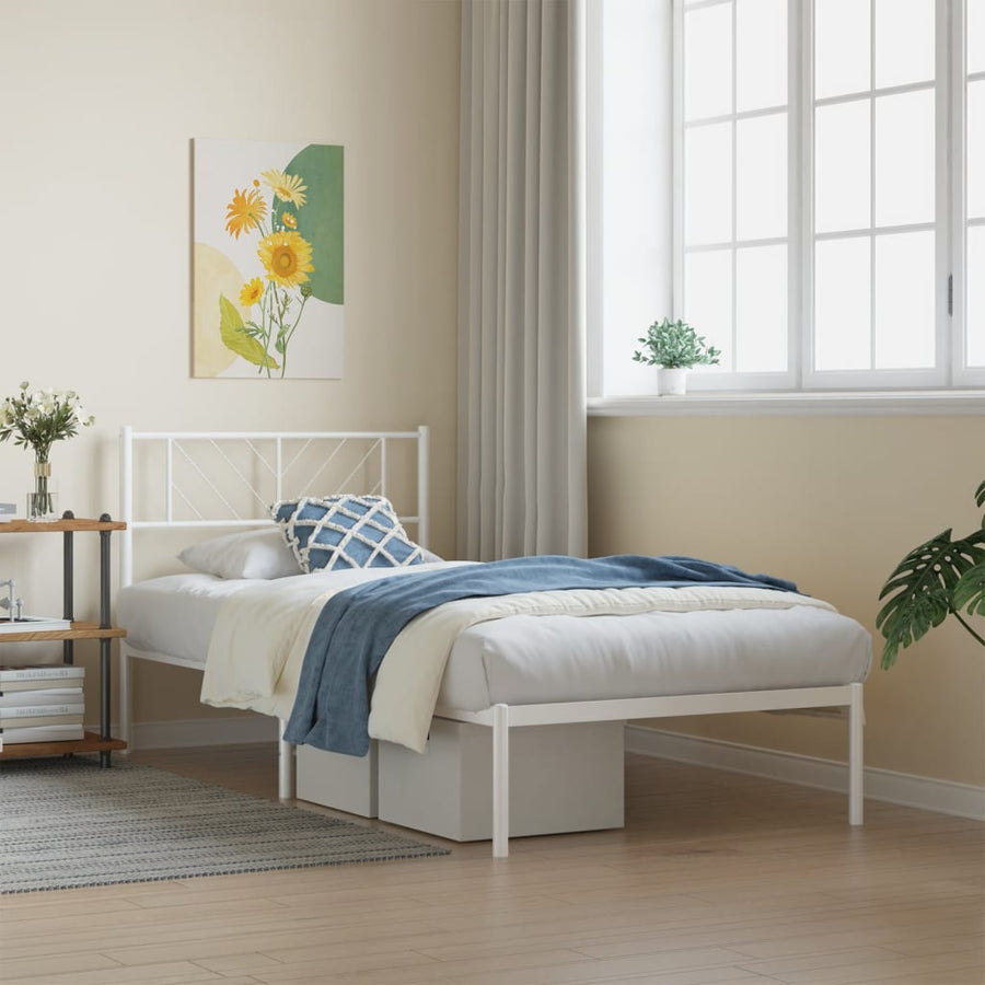 Bedframe Metaal 90 x 190 cm Wit met hoofdbord
