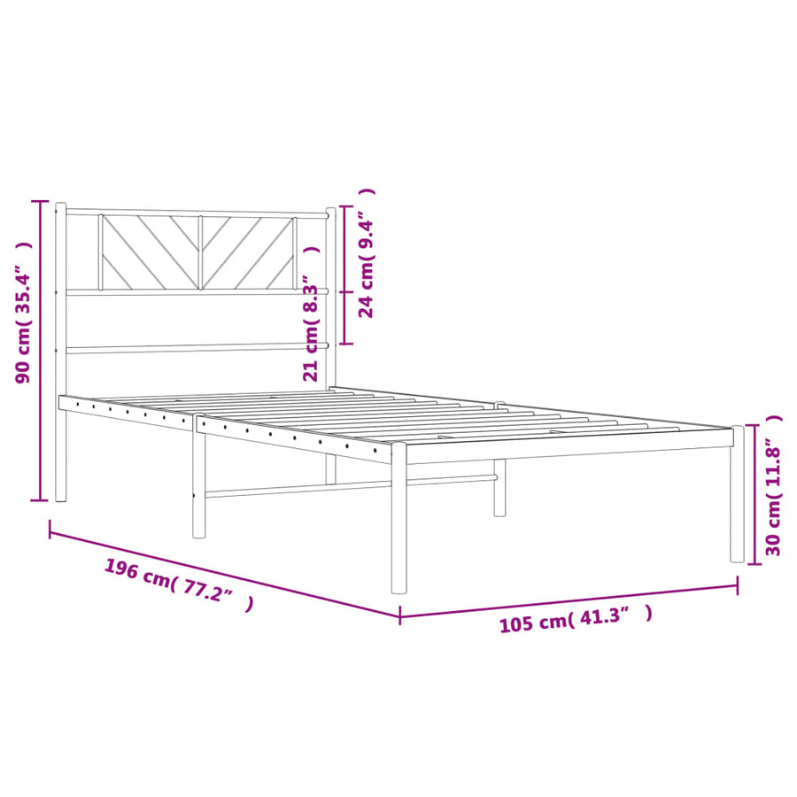 Bedframe Metaal 100 x 190 cm Wit met hoofdbord