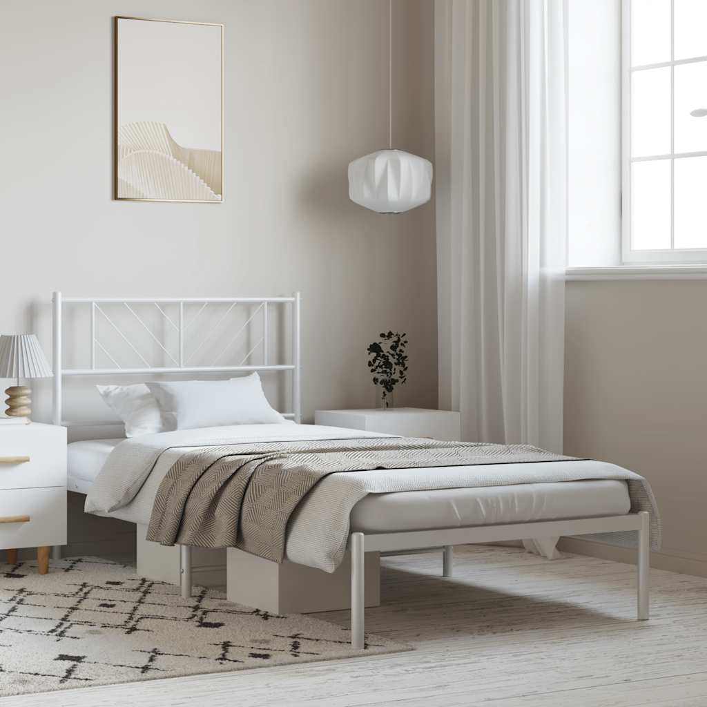Bedframe Metaal 100 x 200 cm Wit met hoofdbord