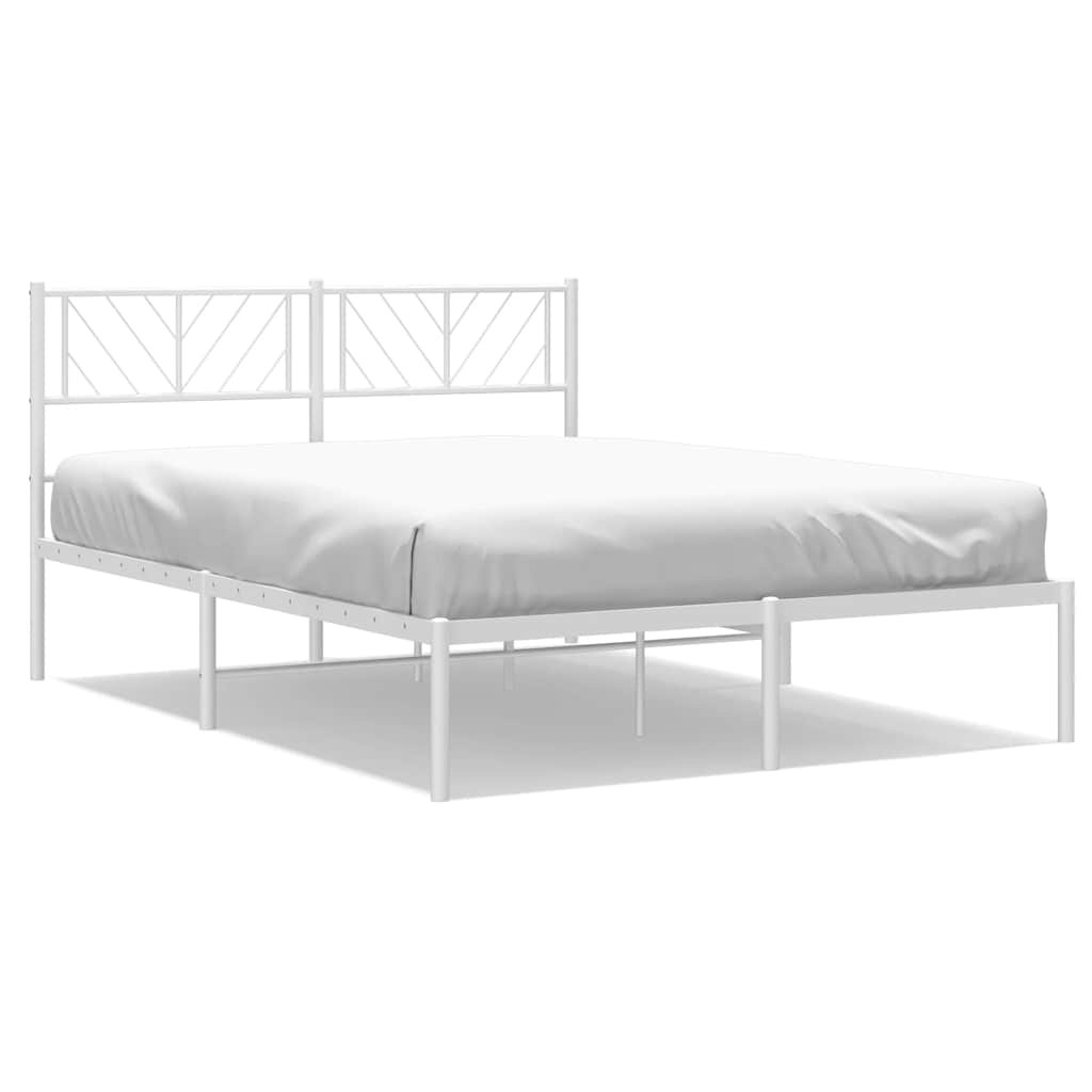 Bedframe met hoofdbord metaal wit 135x190 cm