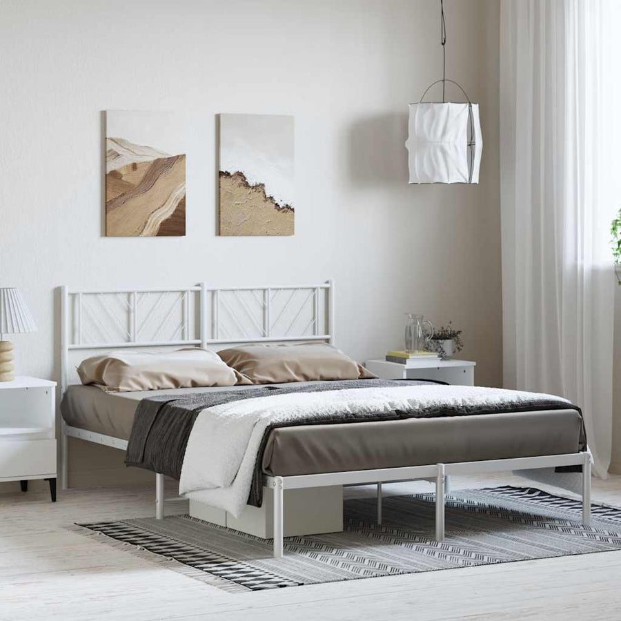 Bedframe met hoofdbord metaal wit 135x190 cm