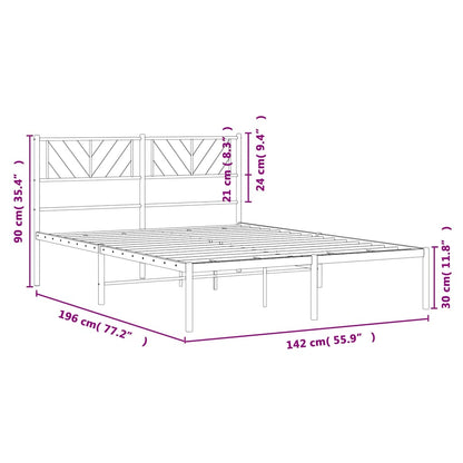 Bedframe met hoofdbord metaal wit 135x190 cm