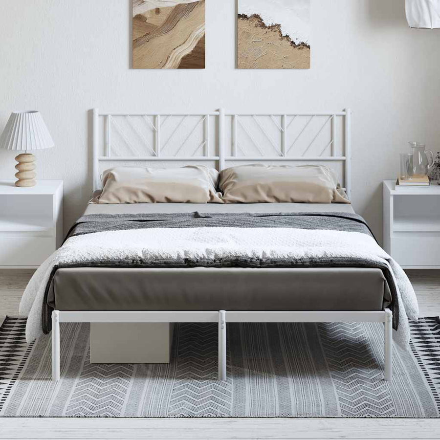 Bedframe met hoofdbord metaal wit 135x190 cm