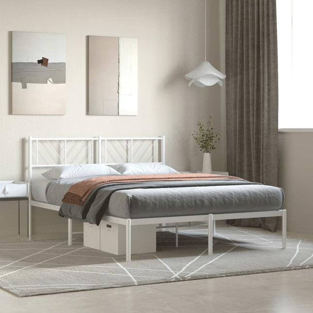 Bedframe Metaal 160 x 200 cm Wit met hoofdbord