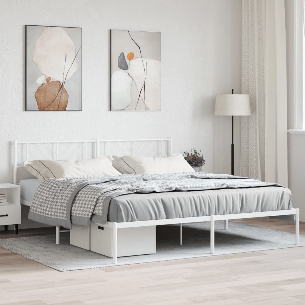 Bedframe Metaal 183 x 213 cm Wit met hoofdbord