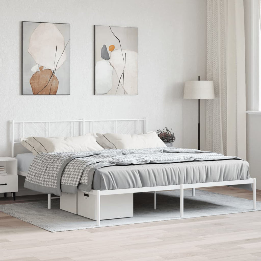 Bedframe Metaal 183 x 213 cm Wit met hoofdbord