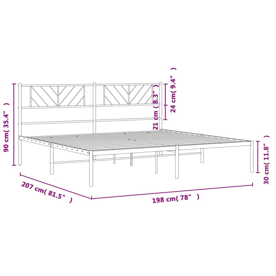 Bedframe Metaal 193 x 203 cm Wit met hoofdbord
