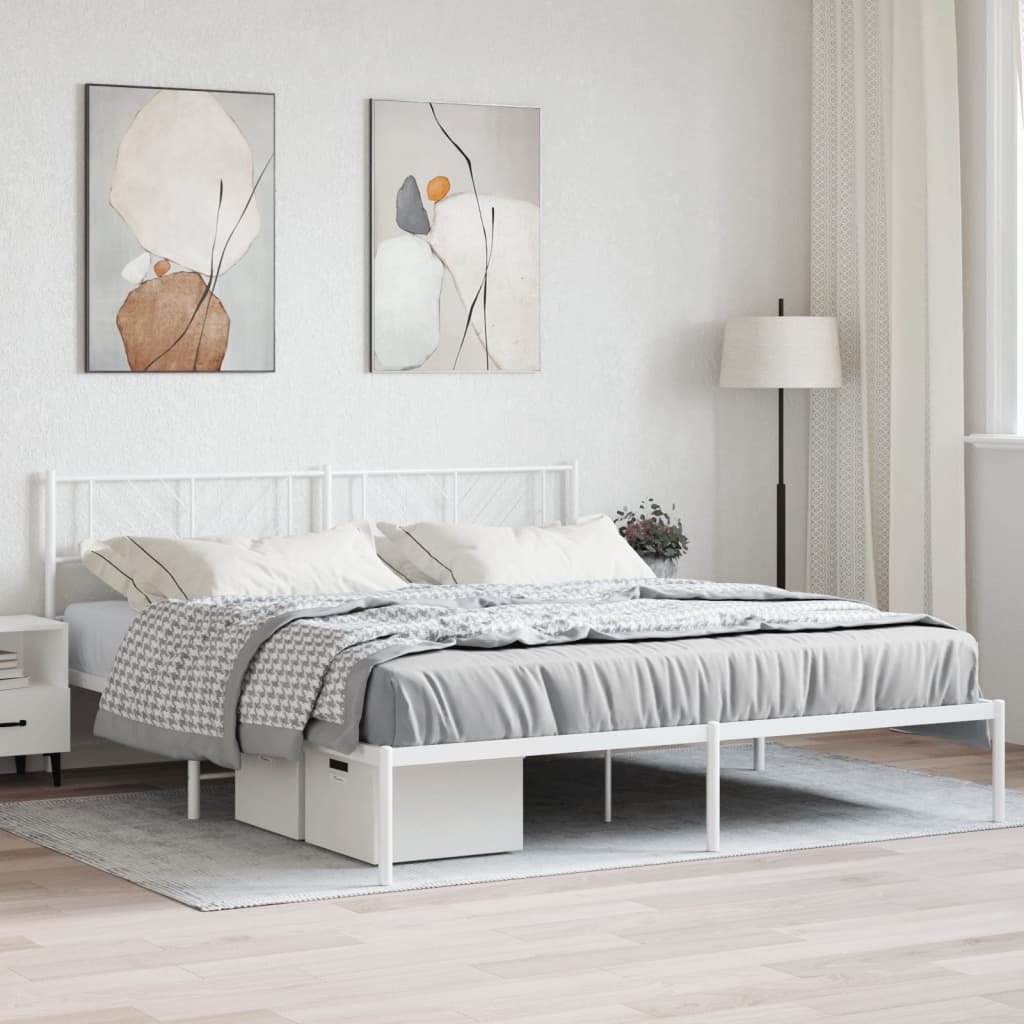 Bedframe Metaal 193 x 203 cm Wit met hoofdbord