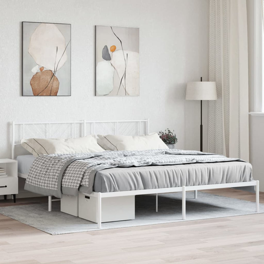 Bedframe Metaal 193 x 203 cm Wit met hoofdbord