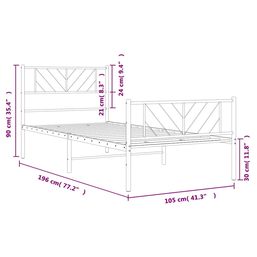 Bedframe Met Hoofd- En Voeteneinde Metaal 100 x 190 cm