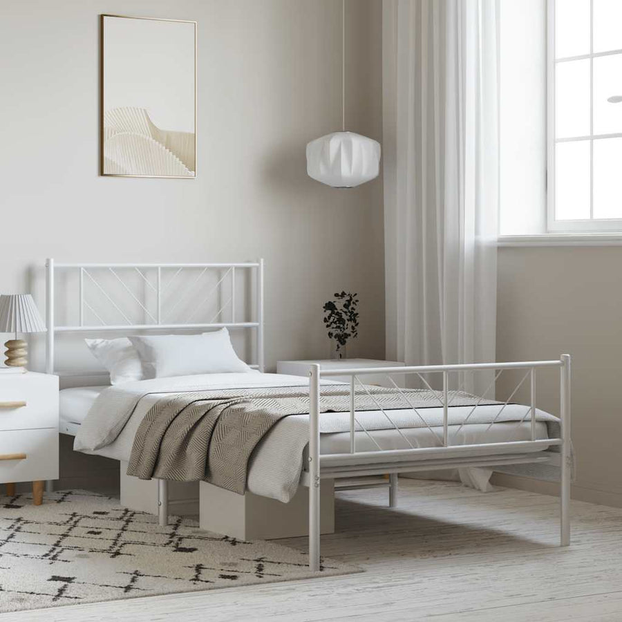 Bedframe met hoofd- en voeteneinde metaal wit 100x200 cm